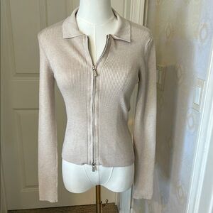 Hippie Rose Women's Beige Zip-Up Ribbed Jacket